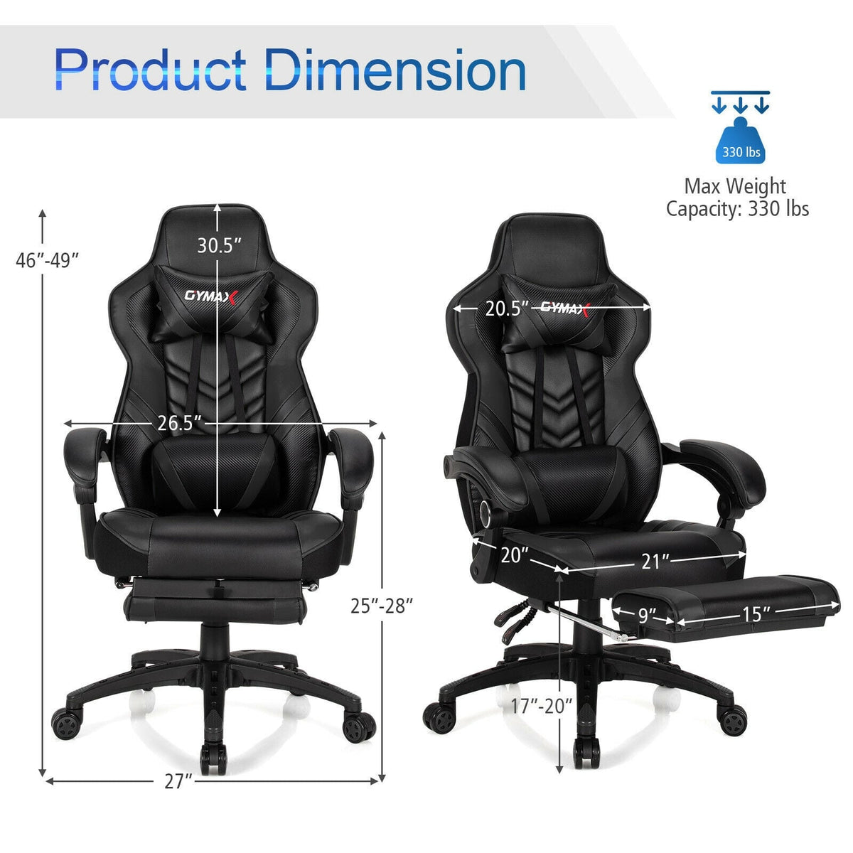 Adjustable Gaming Chair with Footrest for Home Office-Black-Gaming Chairs-DECOROLALA