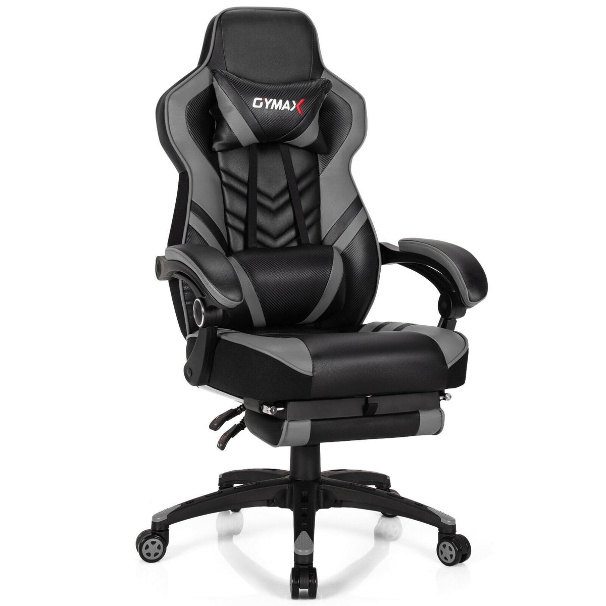 Adjustable Gaming Chair with Footrest for Home Office-Gray-Gaming Chairs-DECOROLALA