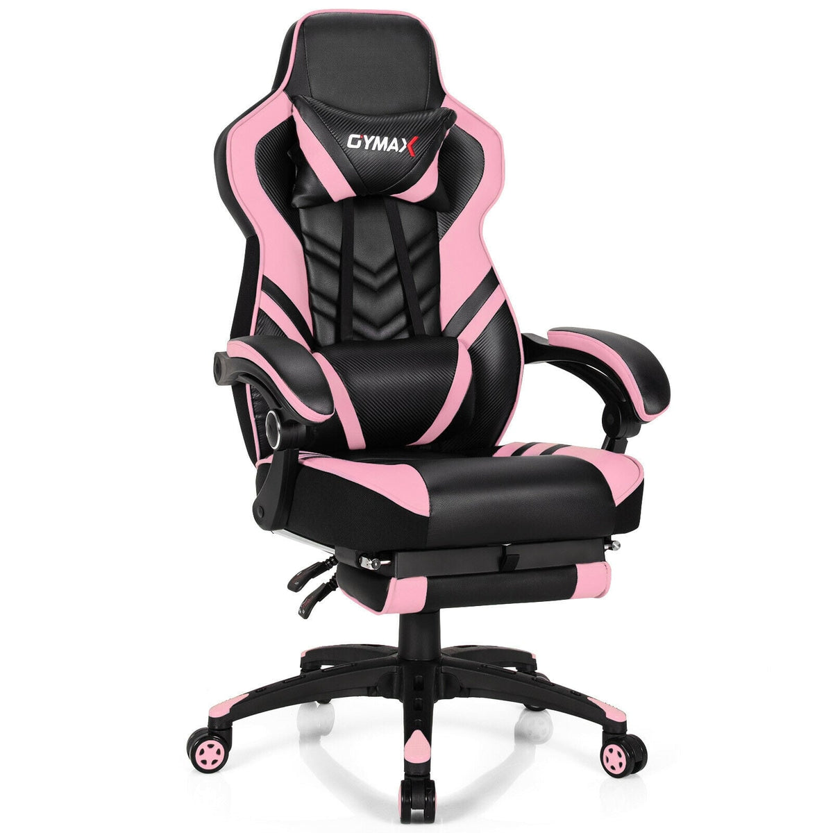 Adjustable Gaming Chair with Footrest for Home Office-Pink-Gaming Chairs-DECOROLALA