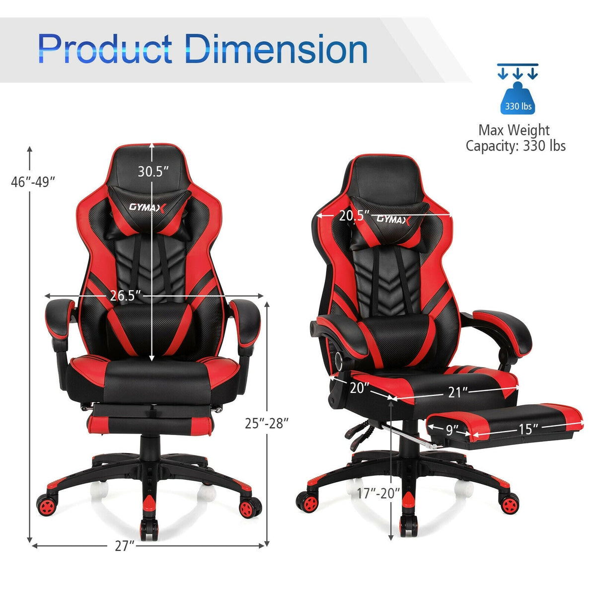 Adjustable Gaming Chair with Footrest for Home Office-Red-Gaming Chairs-DECOROLALA