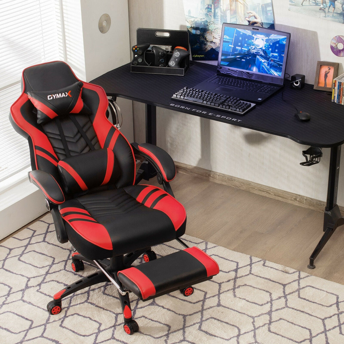 Adjustable Gaming Chair with Footrest for Home Office-Red-Gaming Chairs-DECOROLALA
