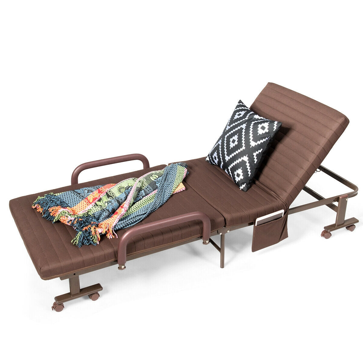 Adjustable Guest Single Bed Lounge Portable Wheels-Brown-Folding Beds-DECOROLALA