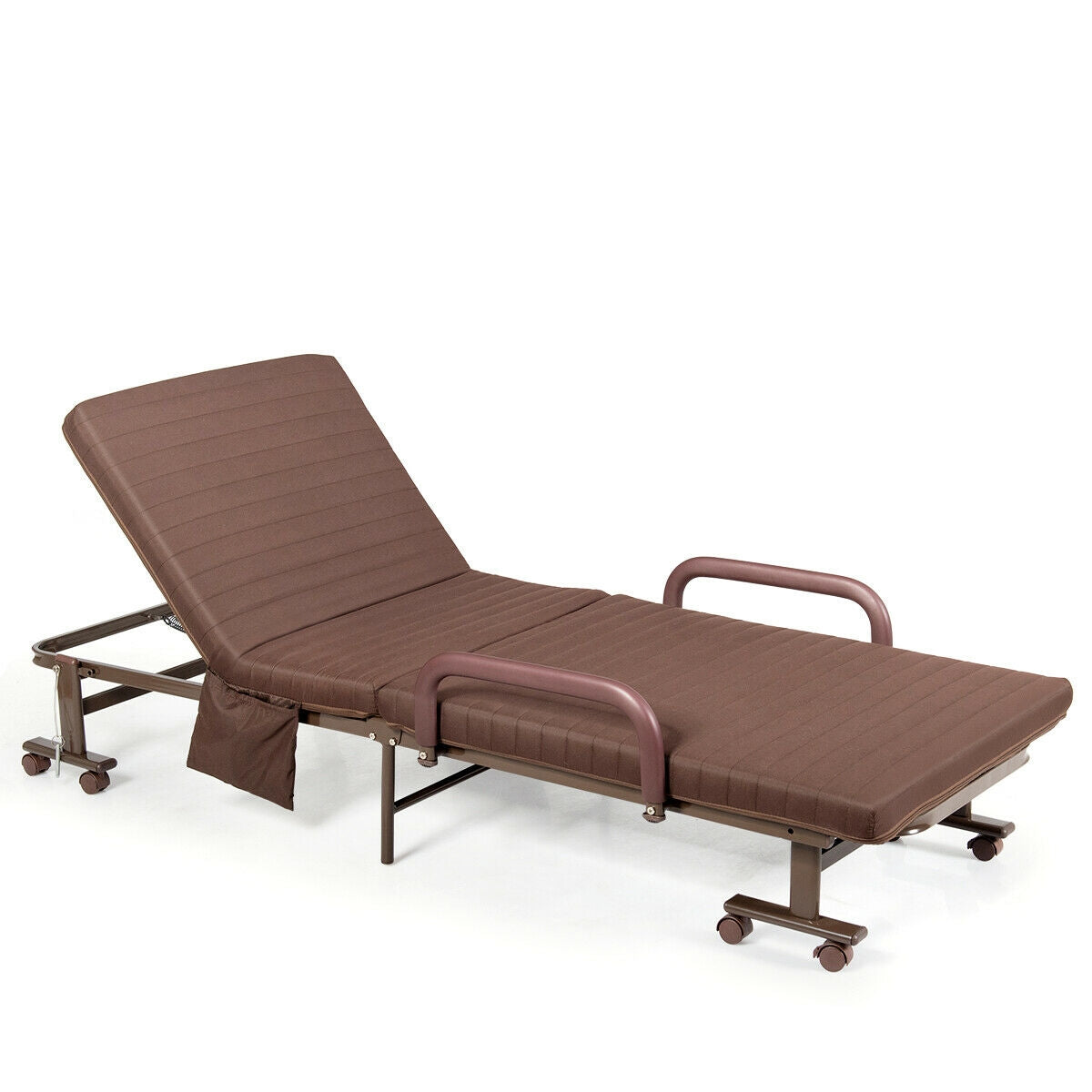 Adjustable Guest Single Bed Lounge Portable Wheels-Brown-Folding Beds-DECOROLALA