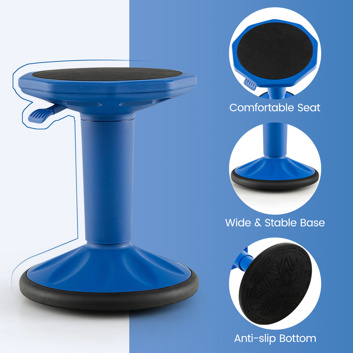 Adjustable-Height Wobble Chair Active Learning Stool for Office Stand Up Desk-Navy-Kneeling Chairs-DECOROLALA