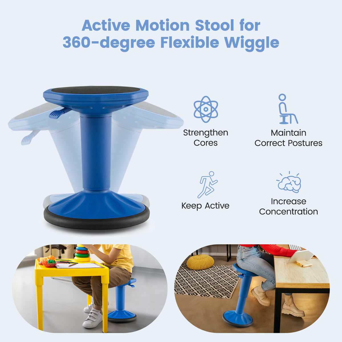 Adjustable-Height Wobble Chair Active Learning Stool for Office Stand Up Desk-Navy-Kneeling Chairs-DECOROLALA