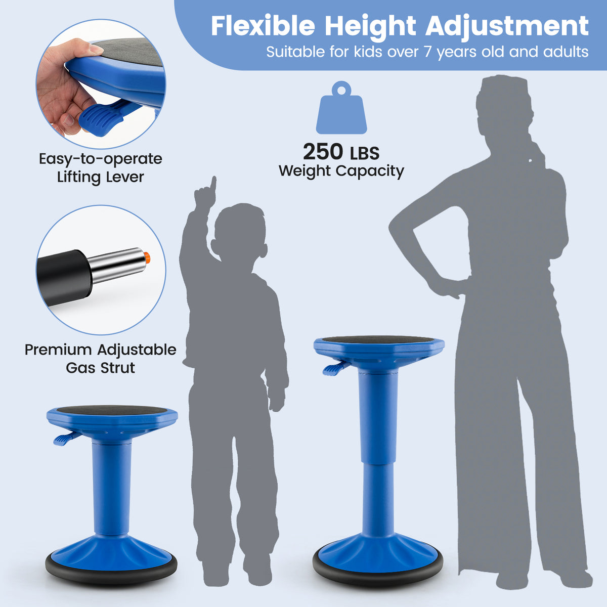 Adjustable-Height Wobble Chair Active Learning Stool for Office Stand Up Desk-Navy-Kneeling Chairs-DECOROLALA