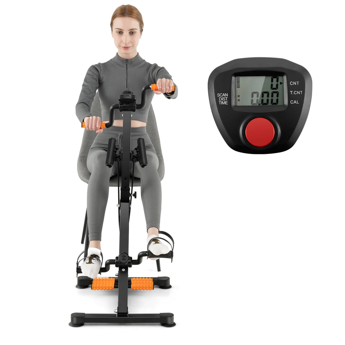 Adjustable LCD Pedal Exercise Bike with Massage-Yellow-Exercise Bikes-DECOROLALA