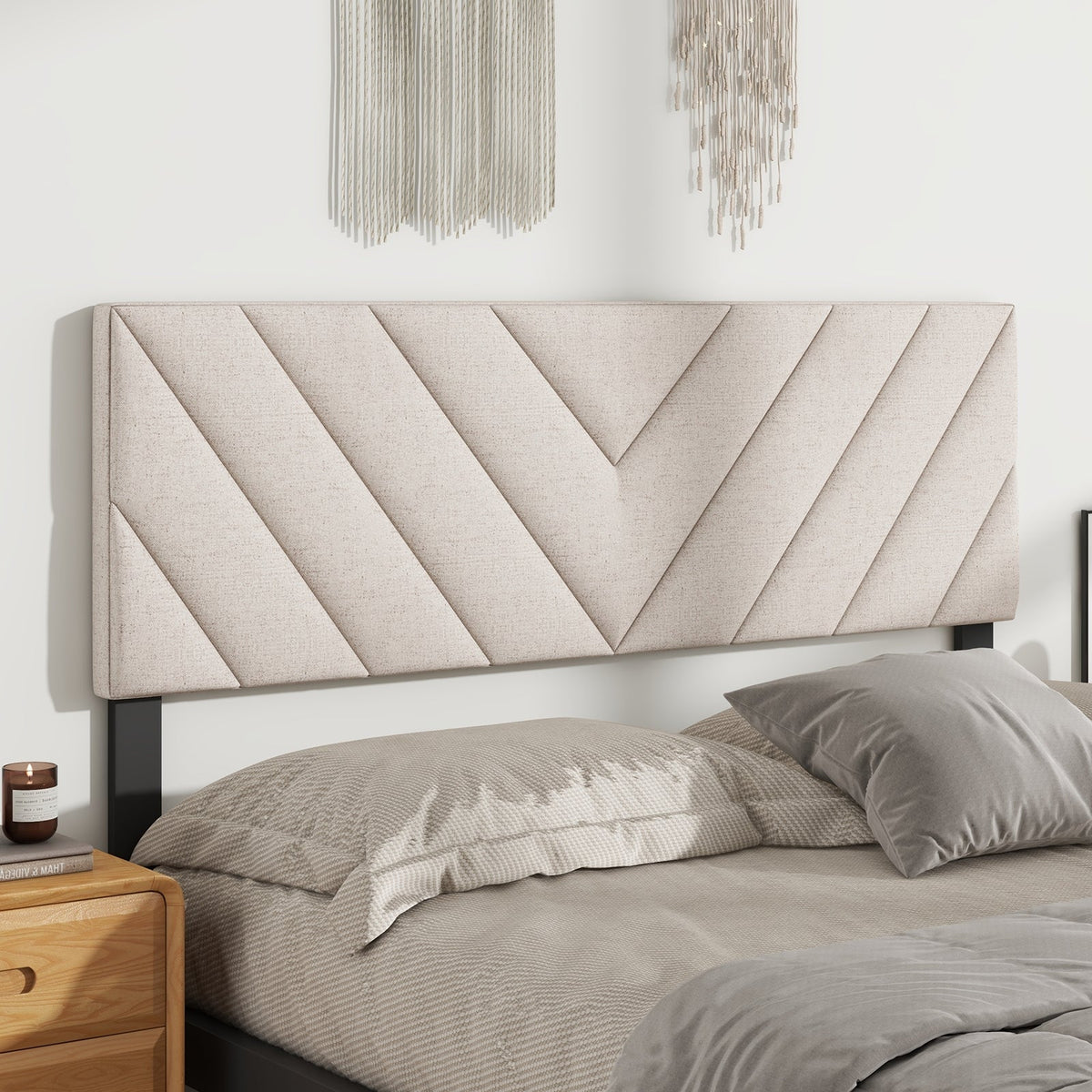 Adjustable Linen Upholstered Headboard - Gray Full/Queen Bed-Headboards-DECOROLALA