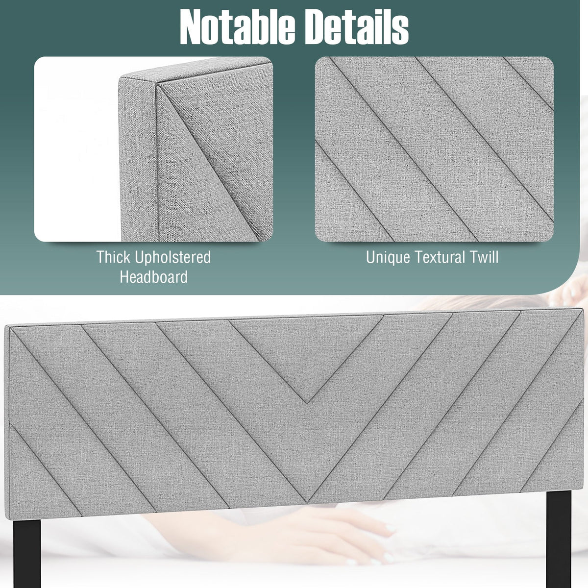 Adjustable Linen Upholstered Headboard - Gray Full/Queen Bed-Headboards-DECOROLALA