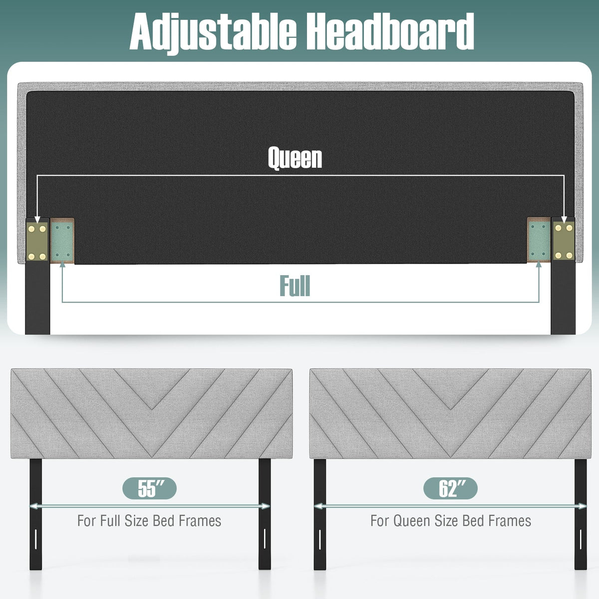 Adjustable Linen Upholstered Headboard - Gray Full/Queen Bed-Headboards-DECOROLALA