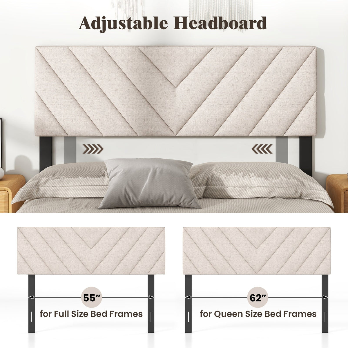Adjustable Linen Upholstered Headboard - Gray Full/Queen Bed-Headboards-DECOROLALA