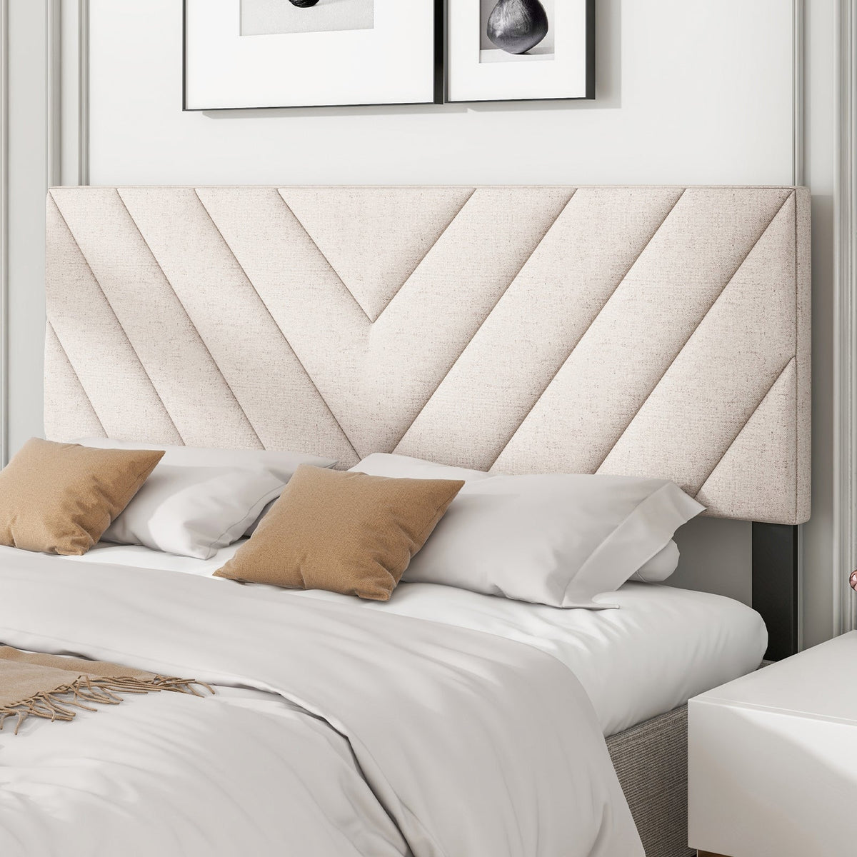 Adjustable Linen Upholstered Headboard - Gray Full/Queen Bed-Headboards-DECOROLALA
