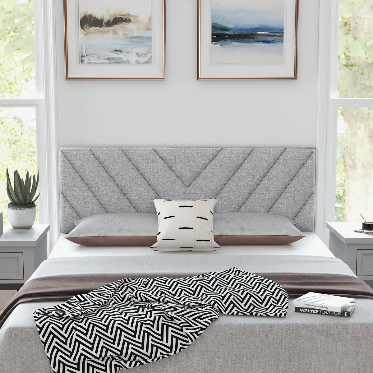 Adjustable Linen Upholstered Headboard - Gray Full/Queen Bed-Headboards-DECOROLALA