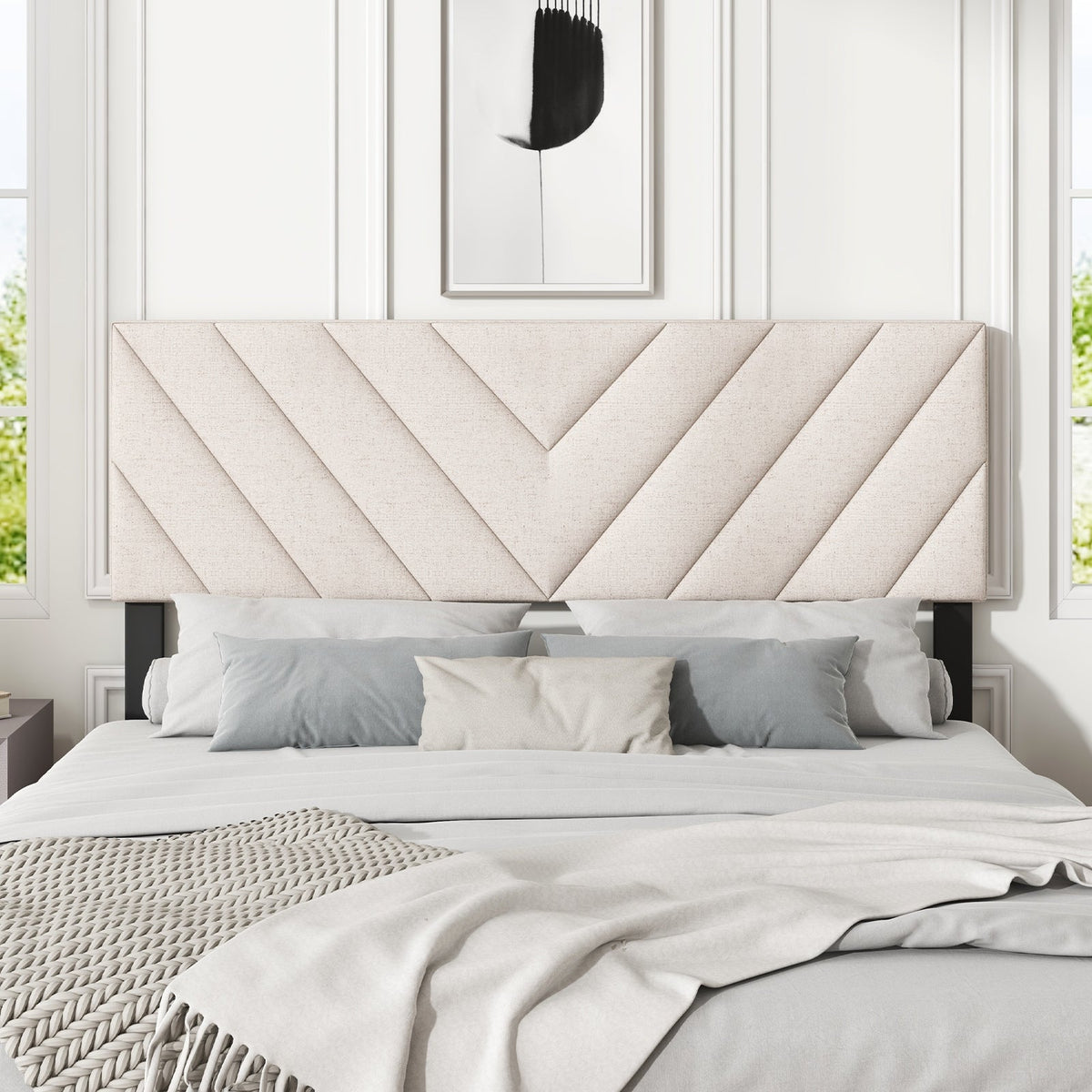 Adjustable Linen Upholstered Headboard - Gray Full/Queen Bed-Headboards-DECOROLALA