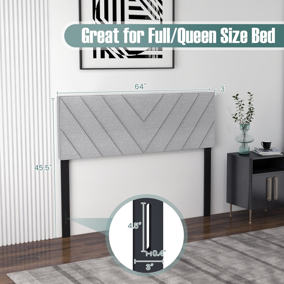 Adjustable Linen Upholstered Headboard - Gray Full/Queen Bed-Headboards-DECOROLALA