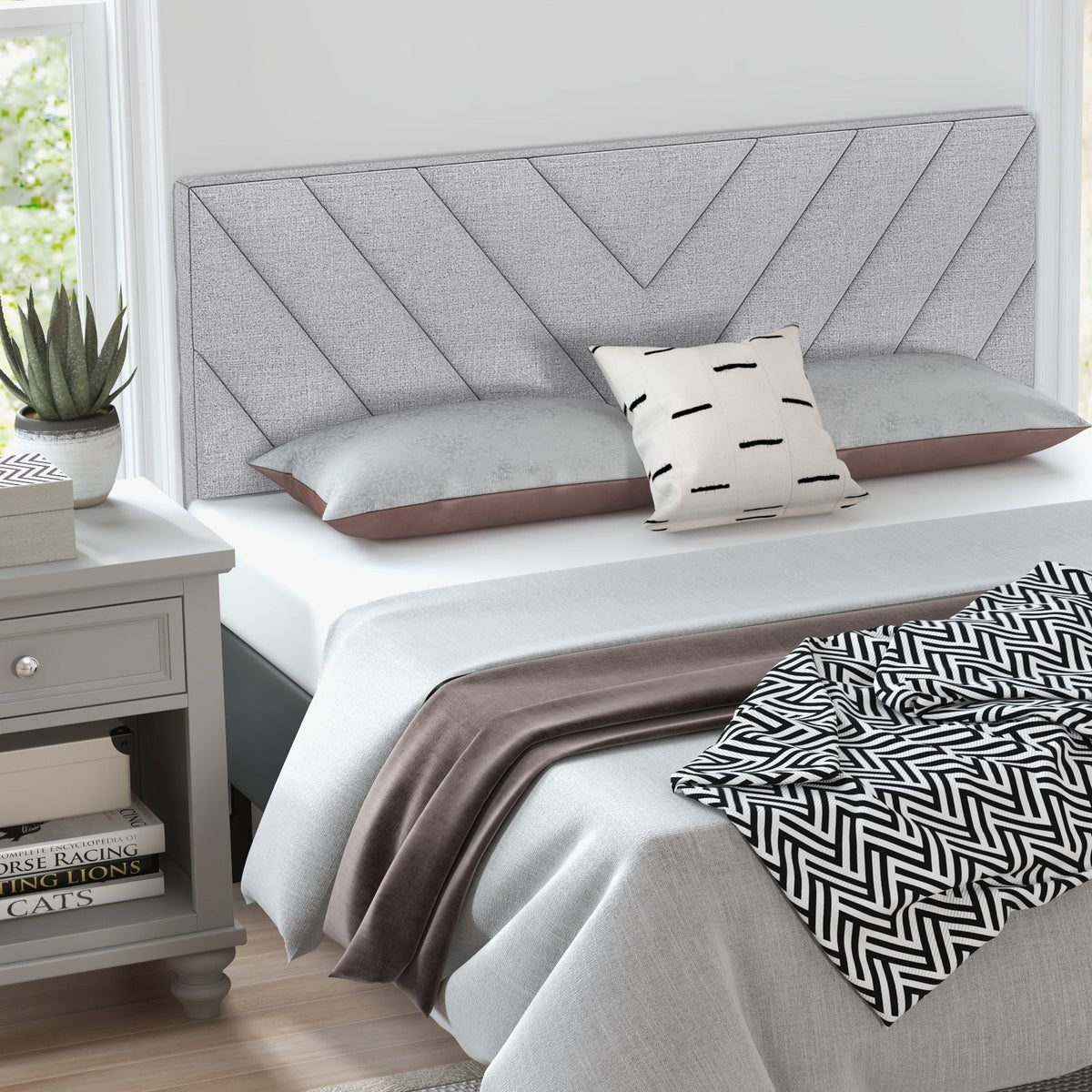 Adjustable Linen Upholstered Headboard - Gray Full/Queen Bed-Headboards-DECOROLALA