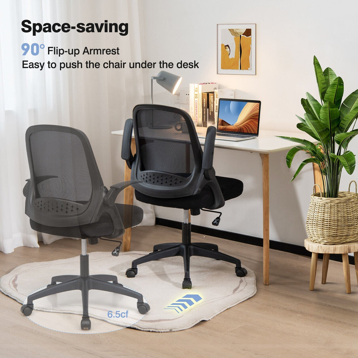 Adjustable Mesh Office Chair Rolling Computer Desk Chair with Flip-up Armrest-Black-Mesh Office Chairs-DECOROLALA