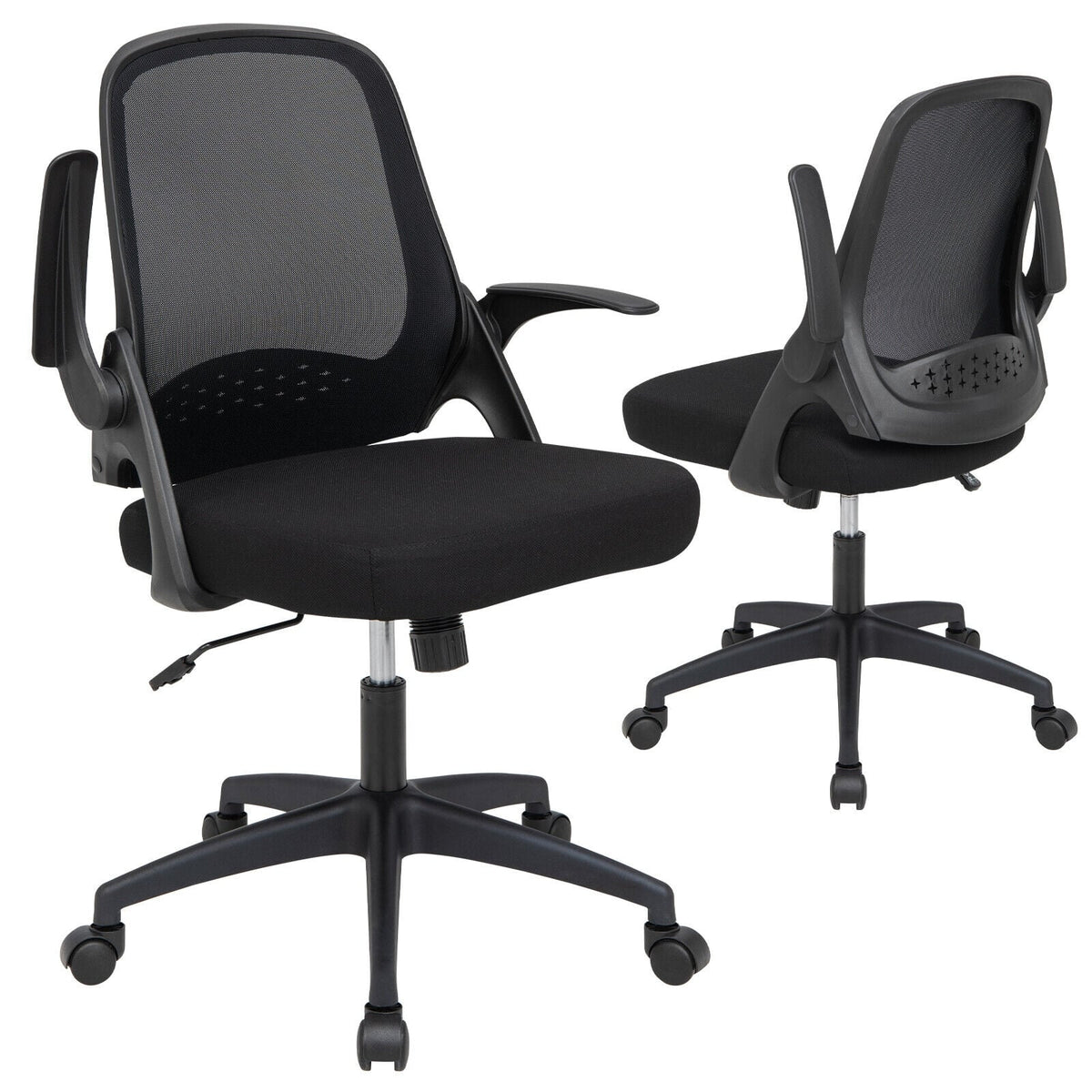 Adjustable Mesh Office Chair Rolling Computer Desk Chair with Flip-up Armrest-Black-Mesh Office Chairs-DECOROLALA