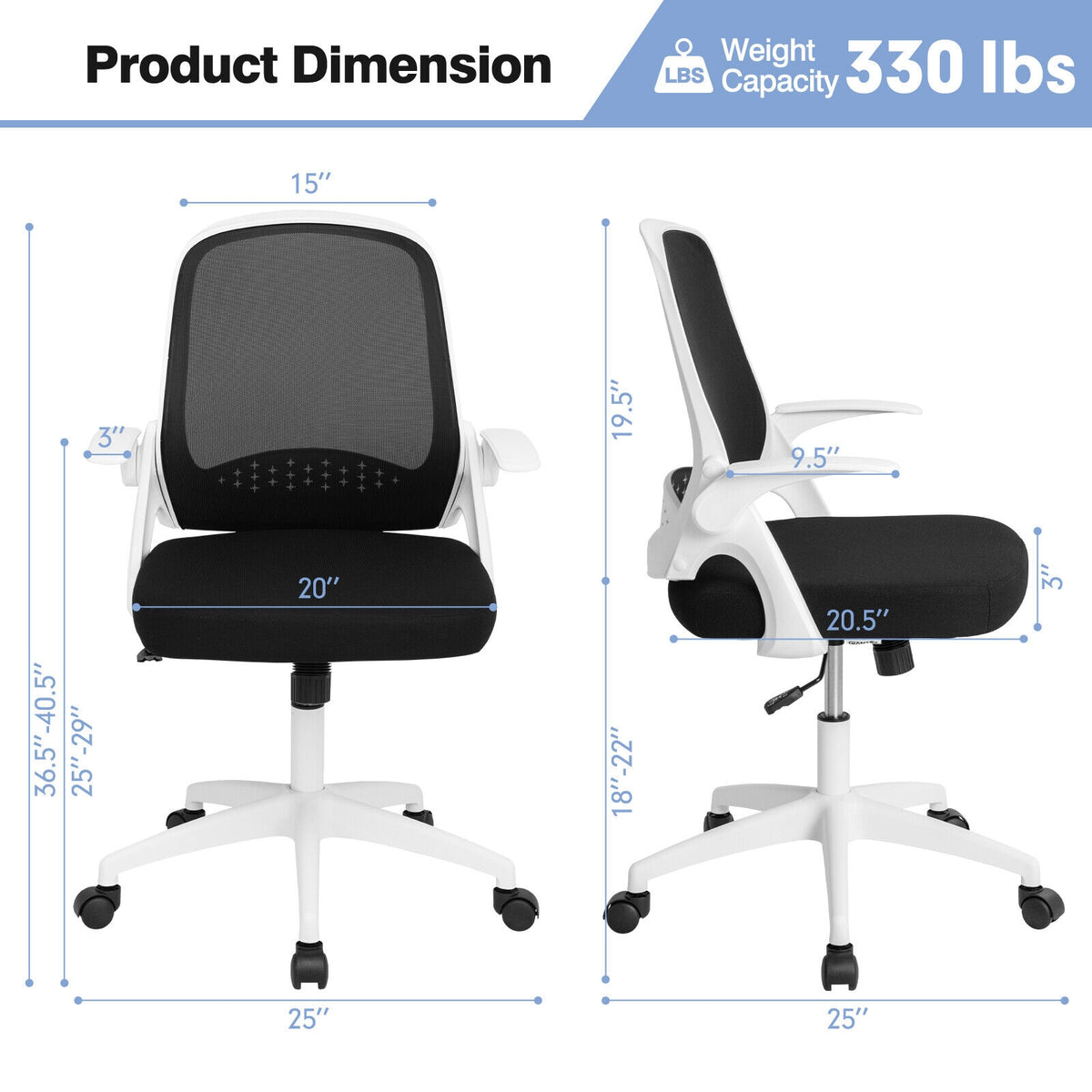 Adjustable Mesh Office Chair Rolling Computer Desk Chair with Flip-up Armrest-White-Mesh Office Chairs-DECOROLALA