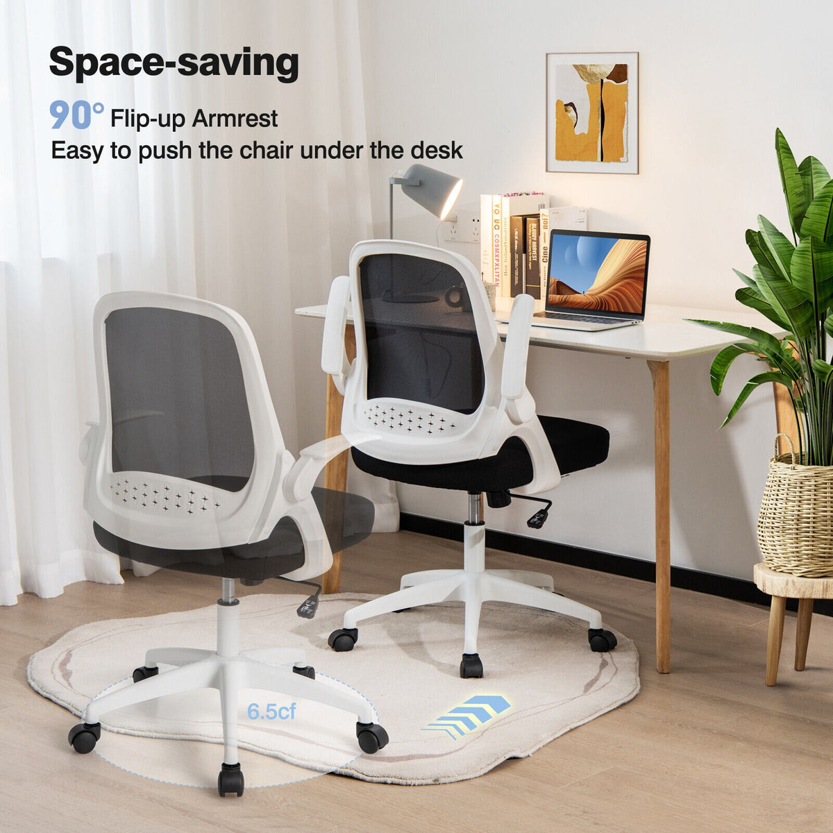 Adjustable Mesh Office Chair Rolling Computer Desk Chair with Flip-up Armrest-White-Mesh Office Chairs-DECOROLALA