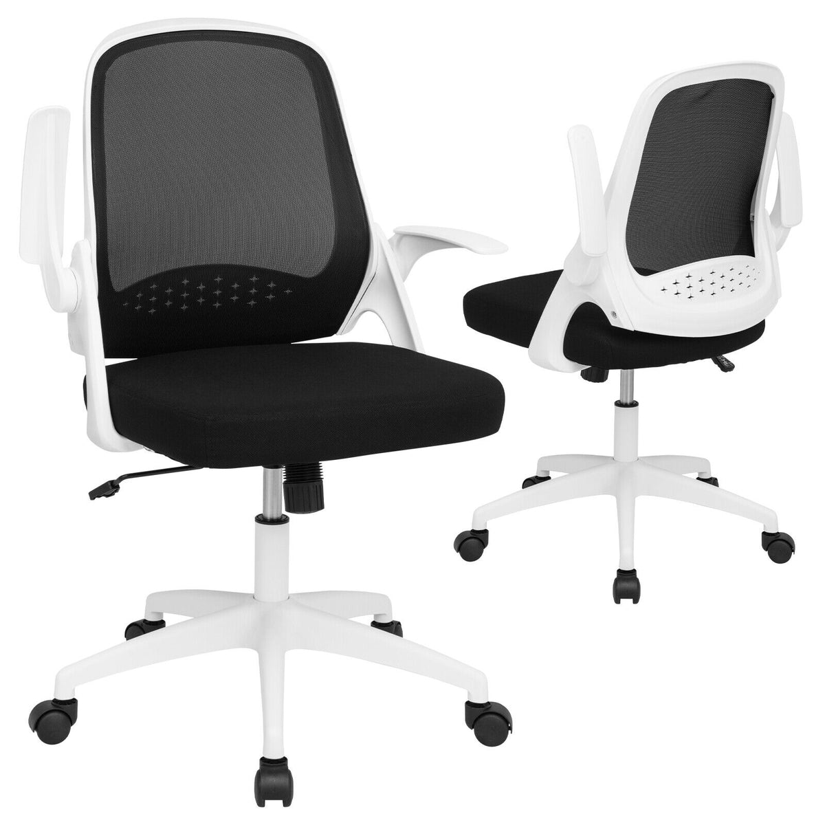 Adjustable Mesh Office Chair Rolling Computer Desk Chair with Flip-up Armrest-White-Mesh Office Chairs-DECOROLALA