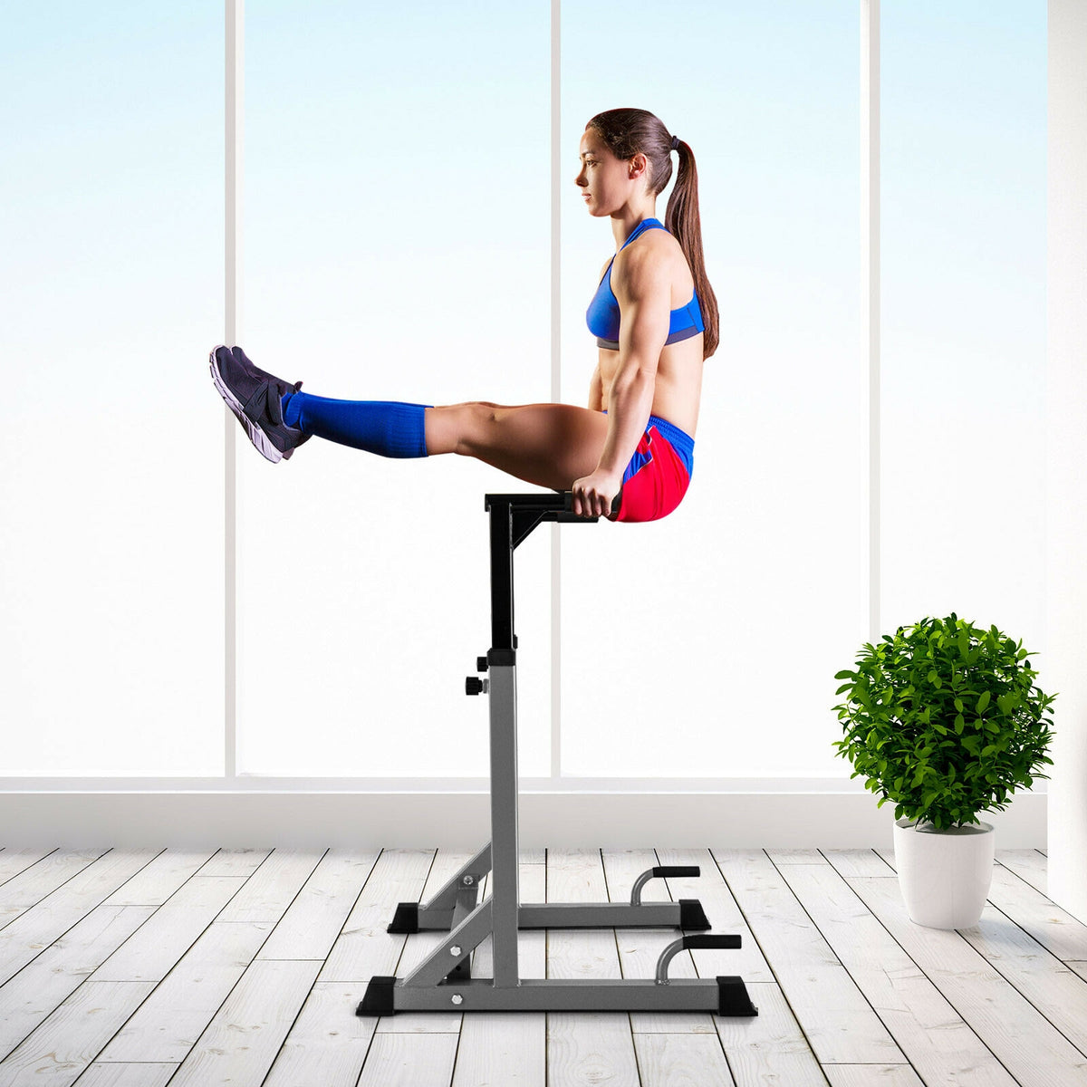 Adjustable Multi-function Dip-up Station for Power Training-Red-Silver-Weight Lifting Benches, Racks & Bars-DECOROLALA