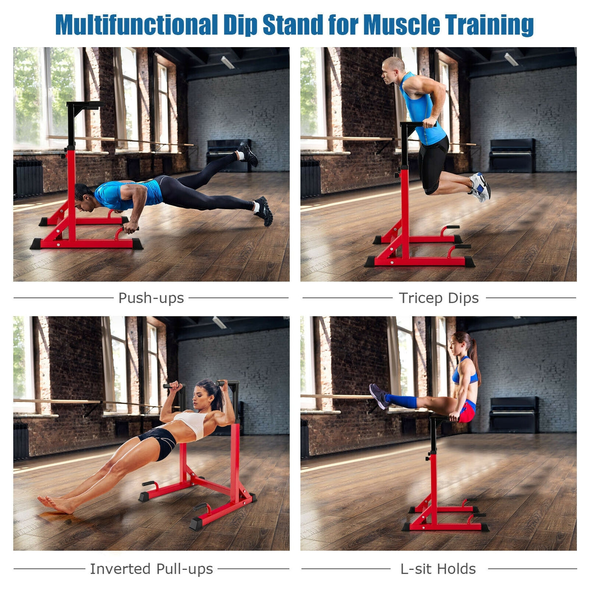 Adjustable Multi-function Dip-up Station for Power Training-Red-Weight Lifting Benches, Racks & Bars-DECOROLALA