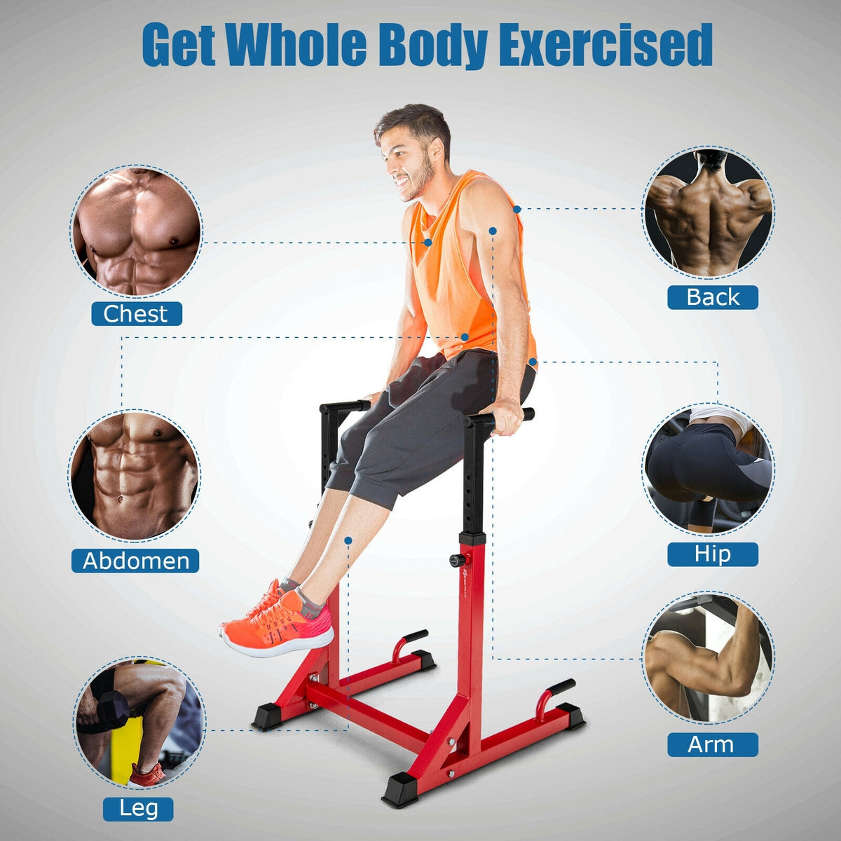 Adjustable Multi-function Dip-up Station for Power Training-Red-Weight Lifting Benches, Racks & Bars-DECOROLALA
