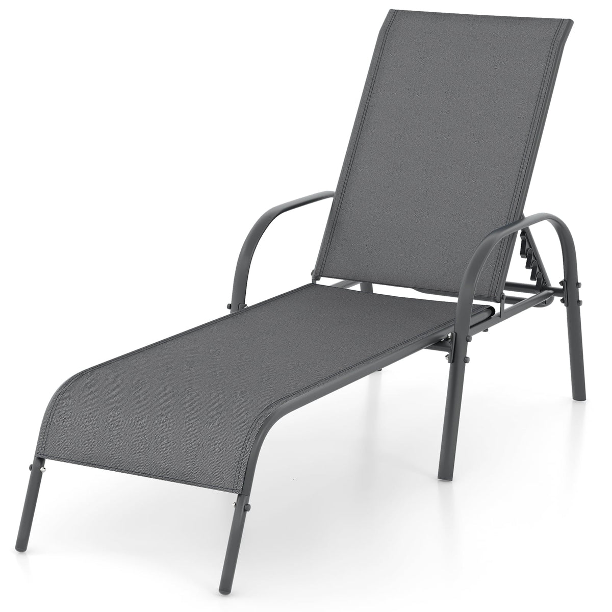 Adjustable Patio Chaise Folding Lounge Chair with Backrest-Dark Gray-Outdoor Chaise Lounges-DECOROLALA