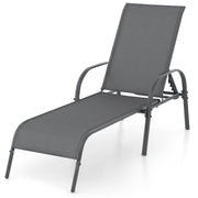 Adjustable Patio Chaise Folding Lounge Chair with Backrest-Dark Gray-Outdoor Chaise Lounges-DECOROLALA