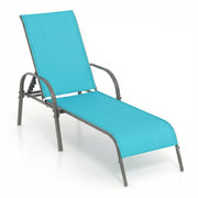 Adjustable Patio Chaise Folding Lounge Chair with Backrest-Turquoise-Outdoor Chaise Lounges-DECOROLALA