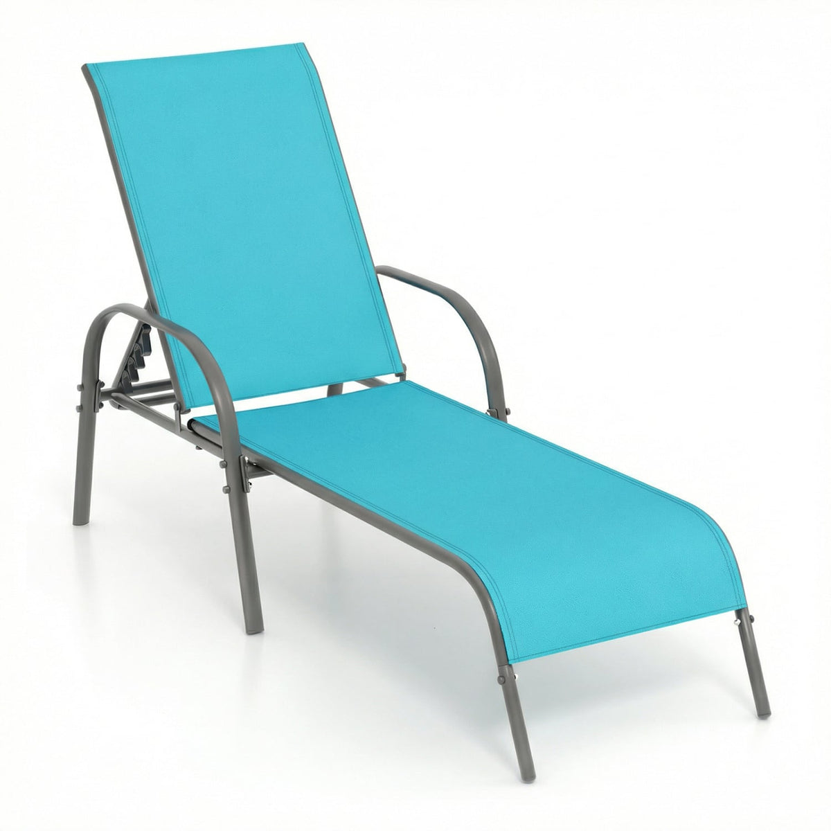 Adjustable Patio Chaise Folding Lounge Chair with Backrest-Turquoise-Outdoor Chaise Lounges-DECOROLALA