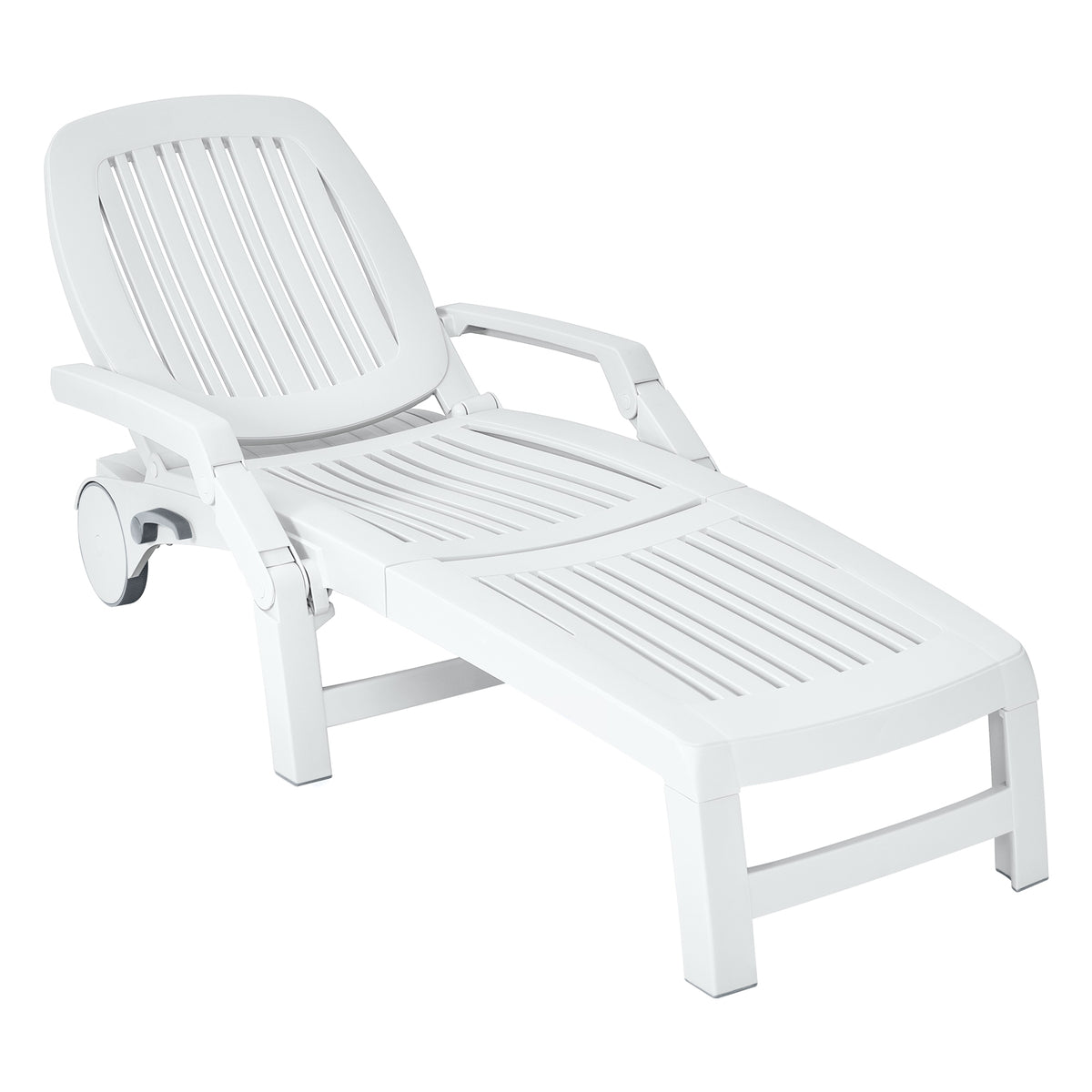 Adjustable Patio Sun Lounger with Weather Resistant Wheels-White-Outdoor Chaise Lounges-DECOROLALA