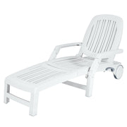 Adjustable Patio Sun Lounger with Weather Resistant Wheels-White-Outdoor Chaise Lounges-DECOROLALA