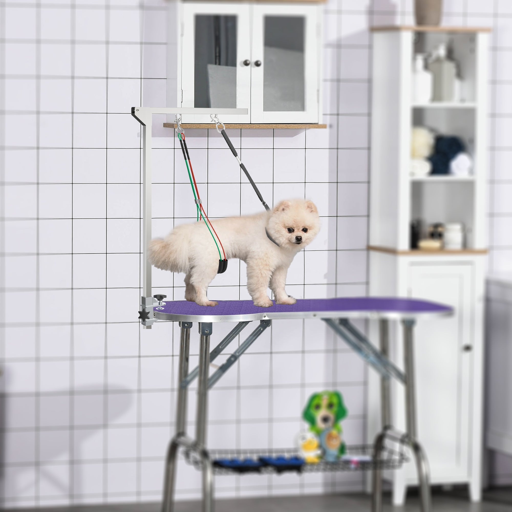 Adjustable Pet Grooming Arm with Clamp & 3 Loops - Silver-Dogs-DECOROLALA