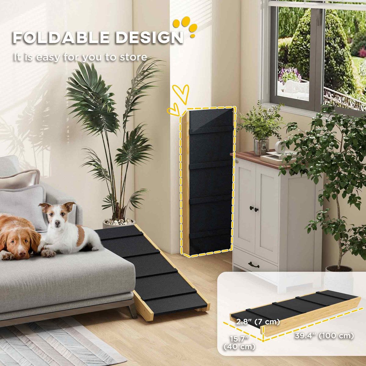 Adjustable Pine Wood Folding Dog Ramp - Non-Slip Natural Finish-Dogs-DECOROLALA