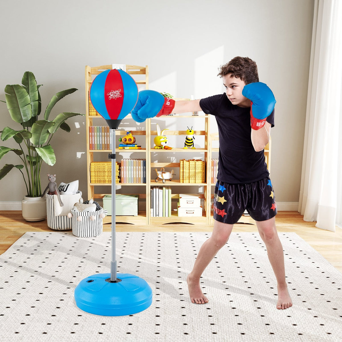 Adjustable Punching Bag with Stand and Boxing Gloves for Both Adults and Kids-Blue-Boxing & Martial Arts-DECOROLALA
