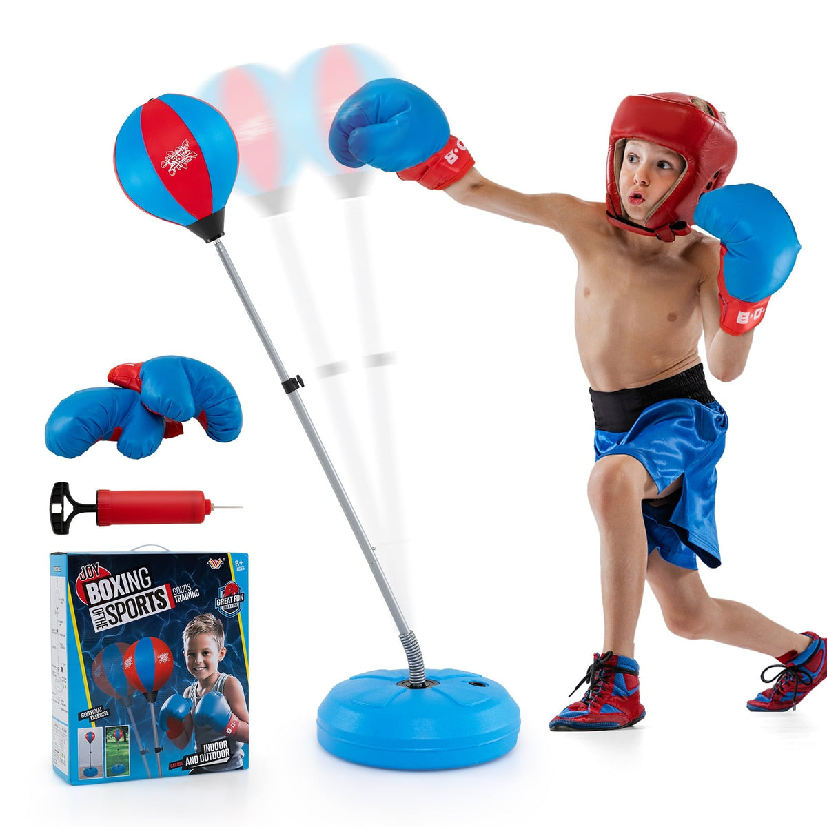 Adjustable Punching Bag with Stand and Boxing Gloves for Both Adults and Kids-Blue-Boxing & Martial Arts-DECOROLALA