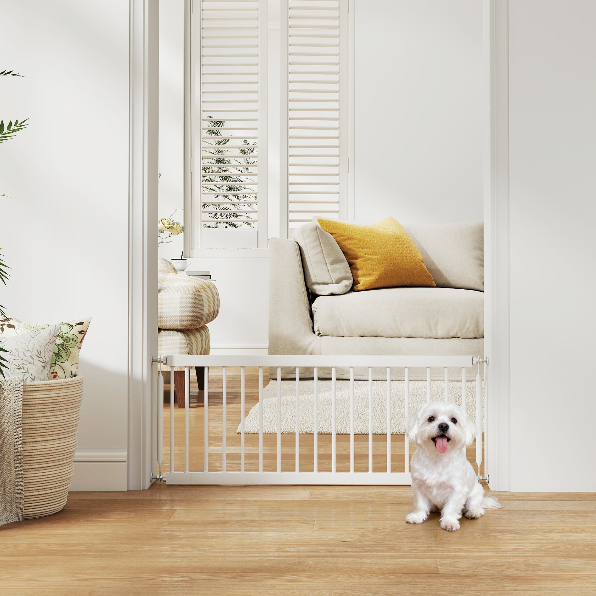 Adjustable Step-Over Pet Gate for Toy Dogs - 14"H White Steel-Dogs-DECOROLALA