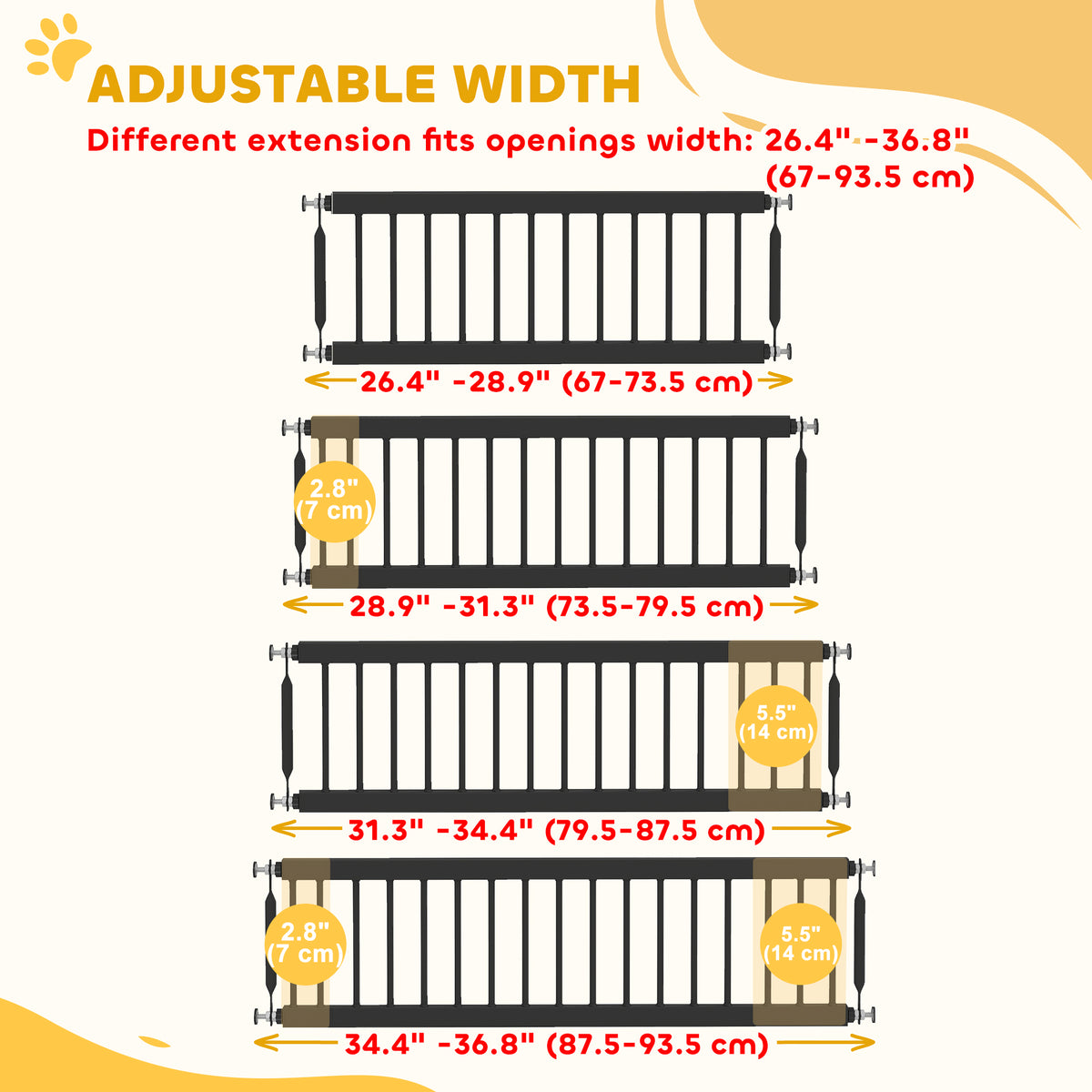 Adjustable Step-Over Pet Gate for Toy Dogs - 26"-37" W Black-Dogs-DECOROLALA