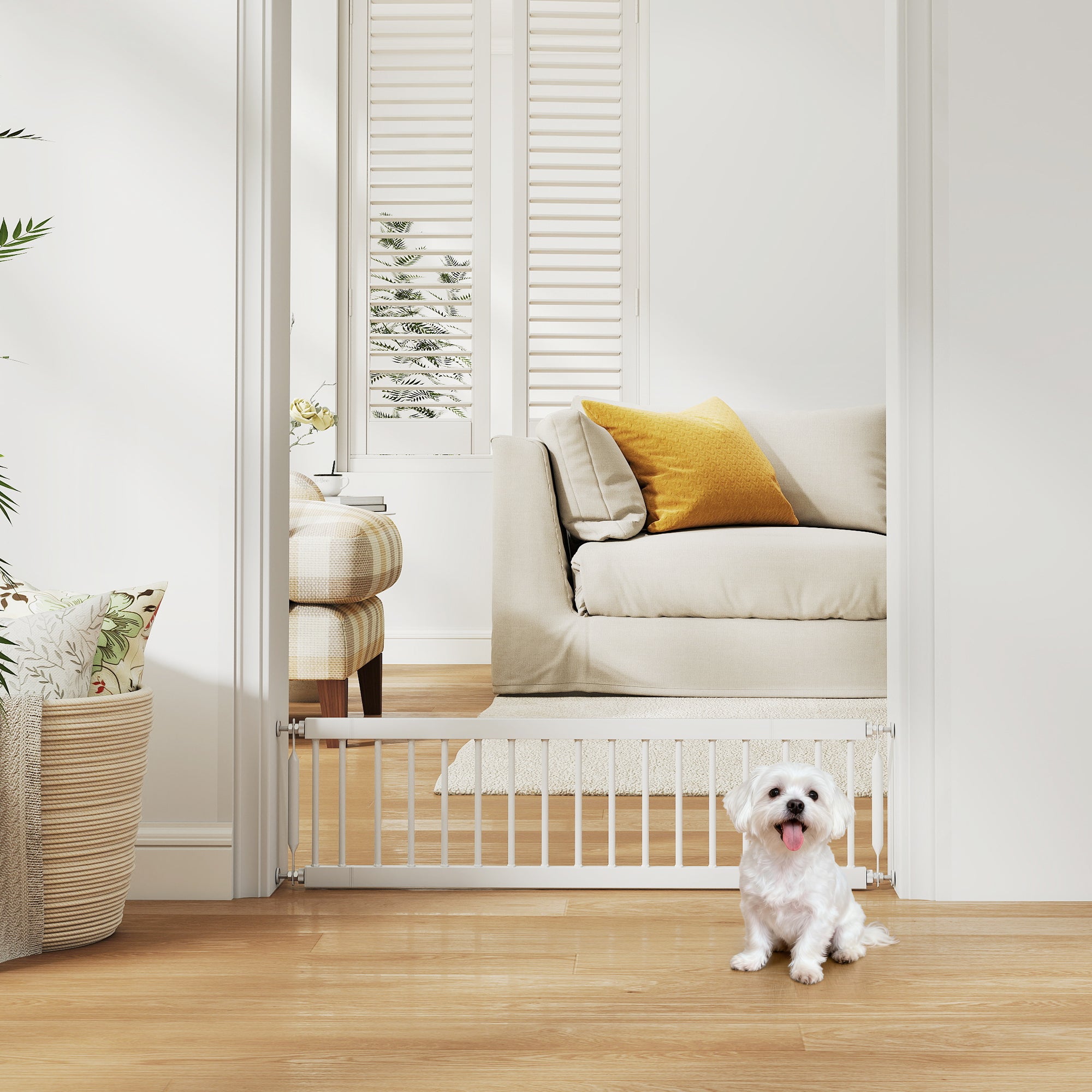 Adjustable Step-Over Pet Gate for Toy Dogs - 26"-37" W White-Dogs-DECOROLALA