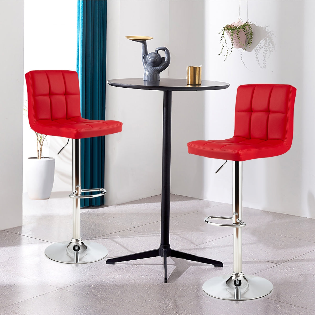 Adjustable Swivel Bar Stool with PU Leather-Red-Bar Stools-DECOROLALA