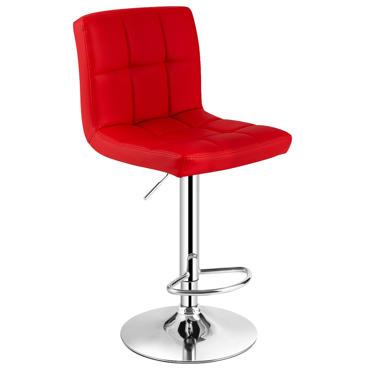 Adjustable Swivel Bar Stool with PU Leather-Red-Bar Stools-DECOROLALA