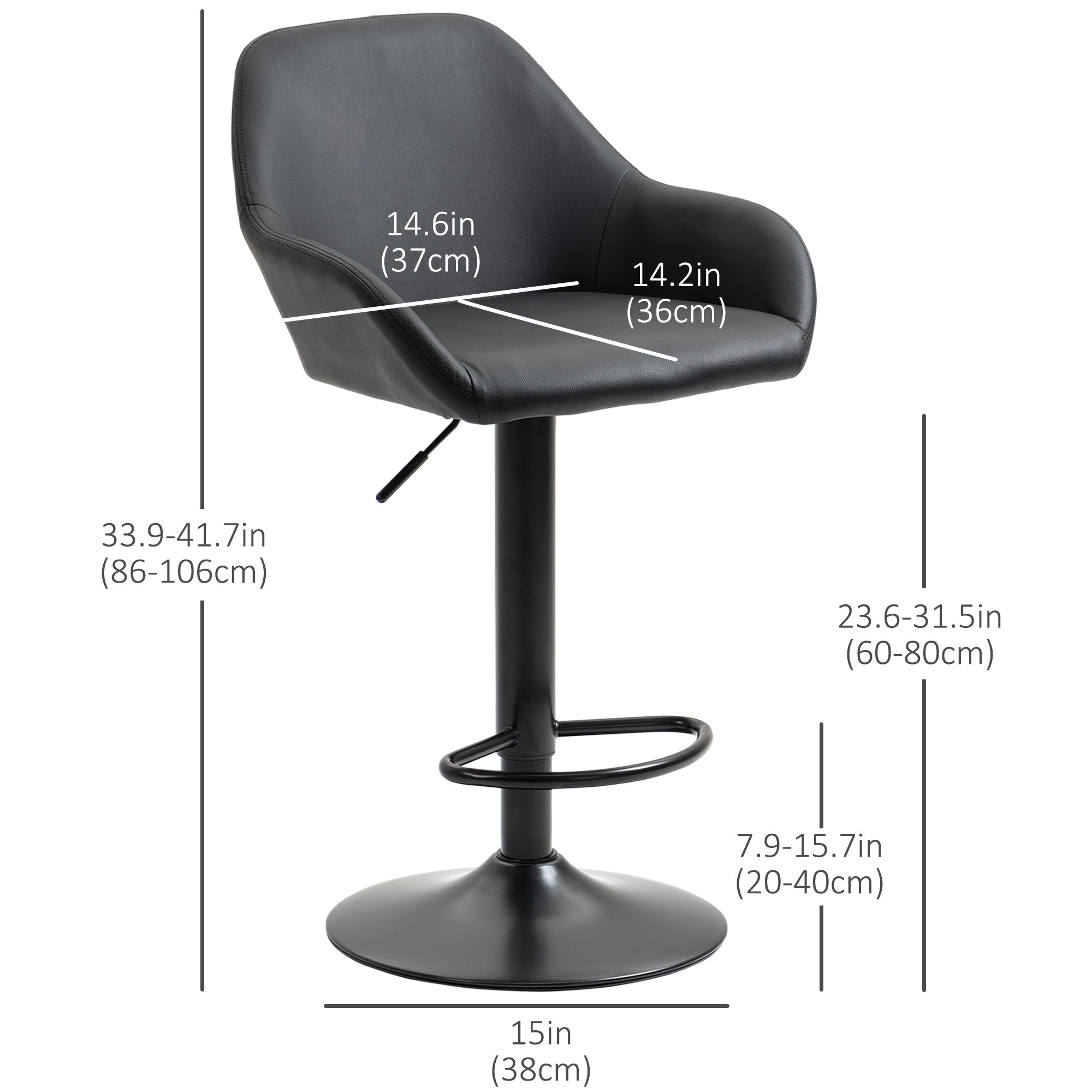 Adjustable Swivel Bar Stools - Set of 2 Black PU Leather-Home Furnishings > Kitchen & Dining Furniture > Bar Stools-DECOROLALA