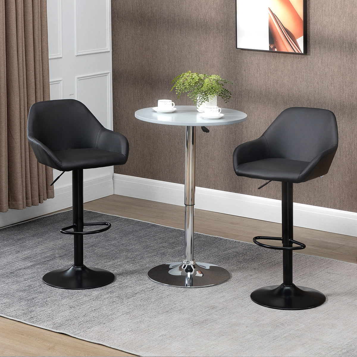 Adjustable Swivel Bar Stools - Set of 2 Black PU Leather-Home Furnishings > Kitchen & Dining Furniture > Bar Stools-DECOROLALA
