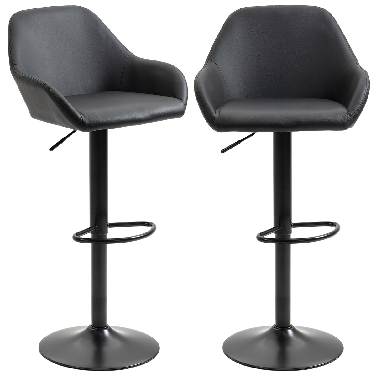 Adjustable Swivel Bar Stools - Set of 2 Black PU Leather-Home Furnishings > Kitchen & Dining Furniture > Bar Stools-DECOROLALA