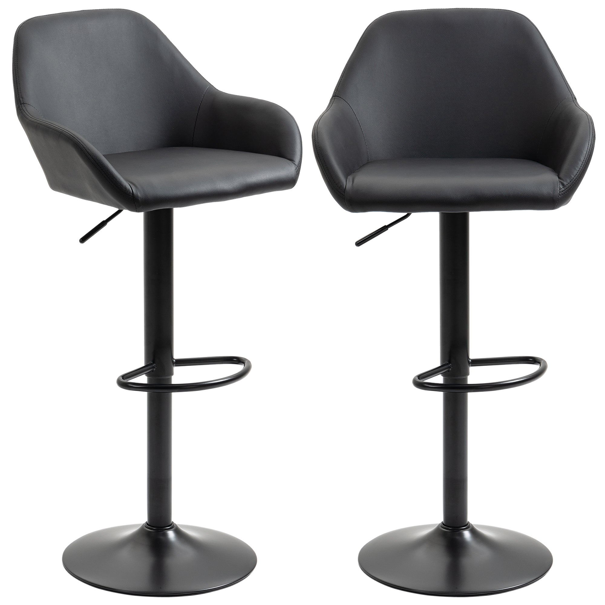 Adjustable Swivel Bar Stools - Set of 2 Black PU Leather-Home Furnishings > Kitchen & Dining Furniture > Bar Stools-DECOROLALA