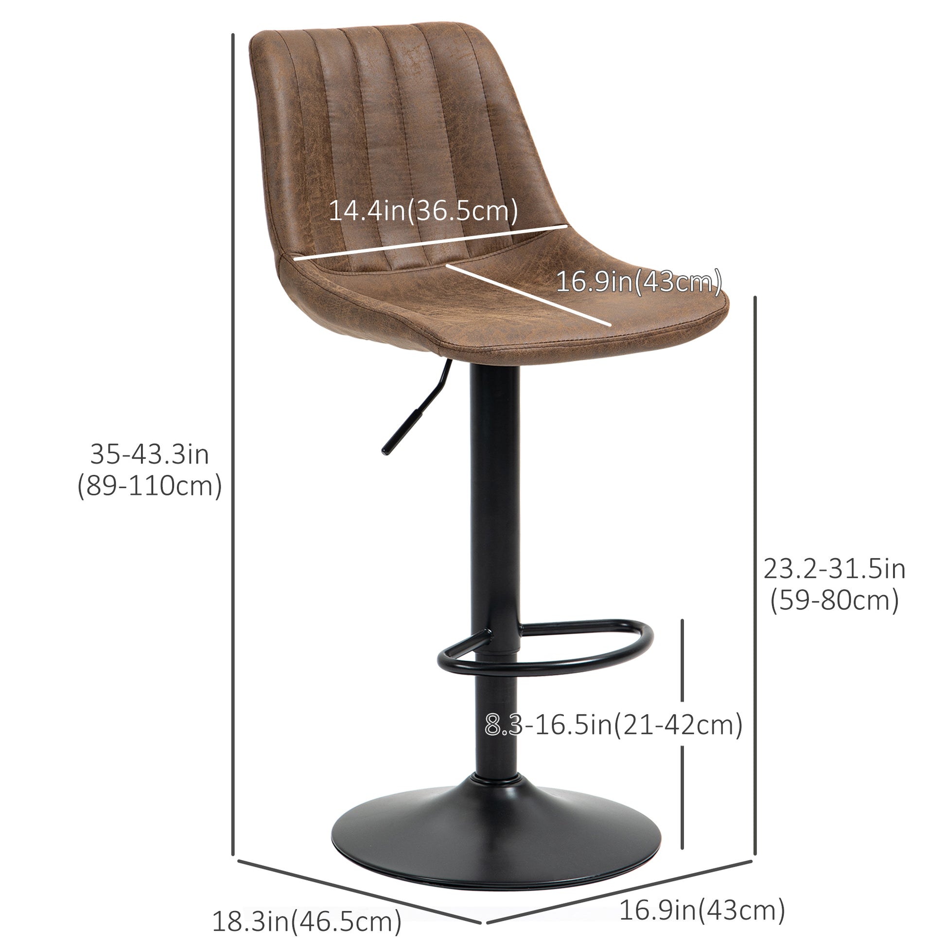 Adjustable Swivel Bar Stools - Set of 2 Brown Leathaire-Home Furnishings > Kitchen & Dining Furniture > Bar Stools-DECOROLALA
