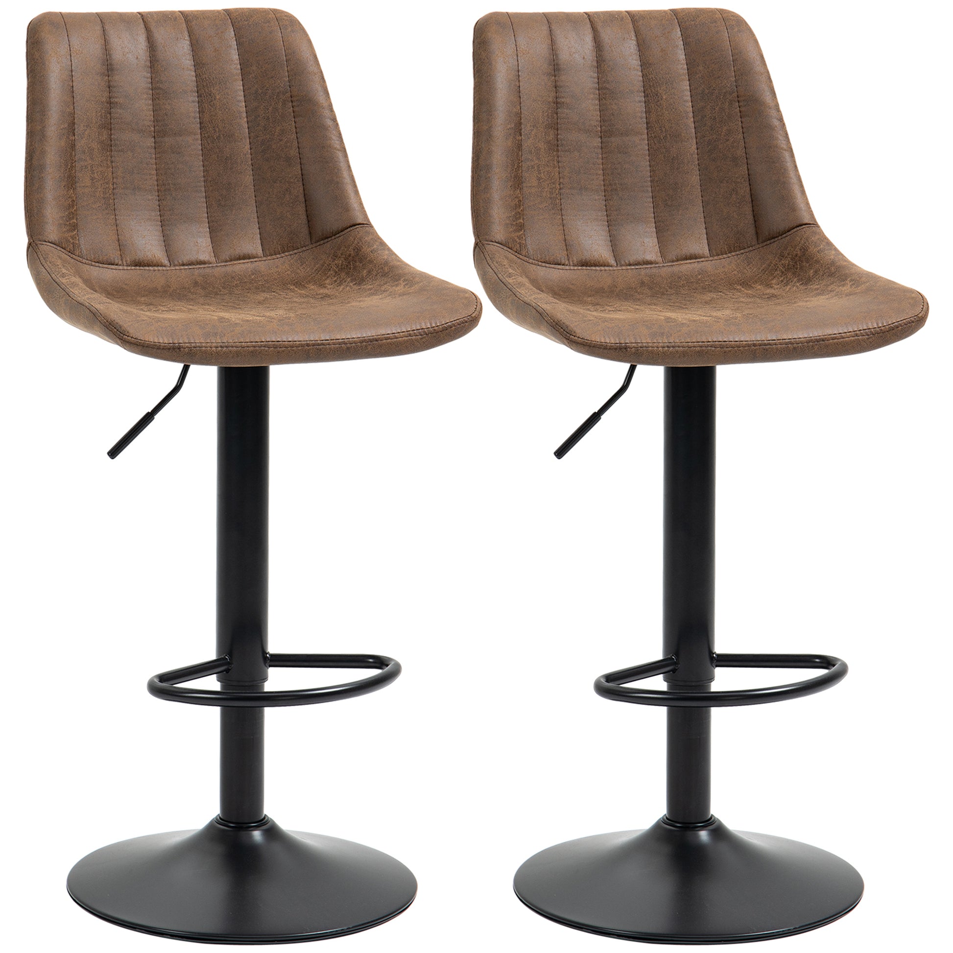 Adjustable Swivel Bar Stools - Set of 2 Brown Leathaire-Home Furnishings > Kitchen & Dining Furniture > Bar Stools-DECOROLALA