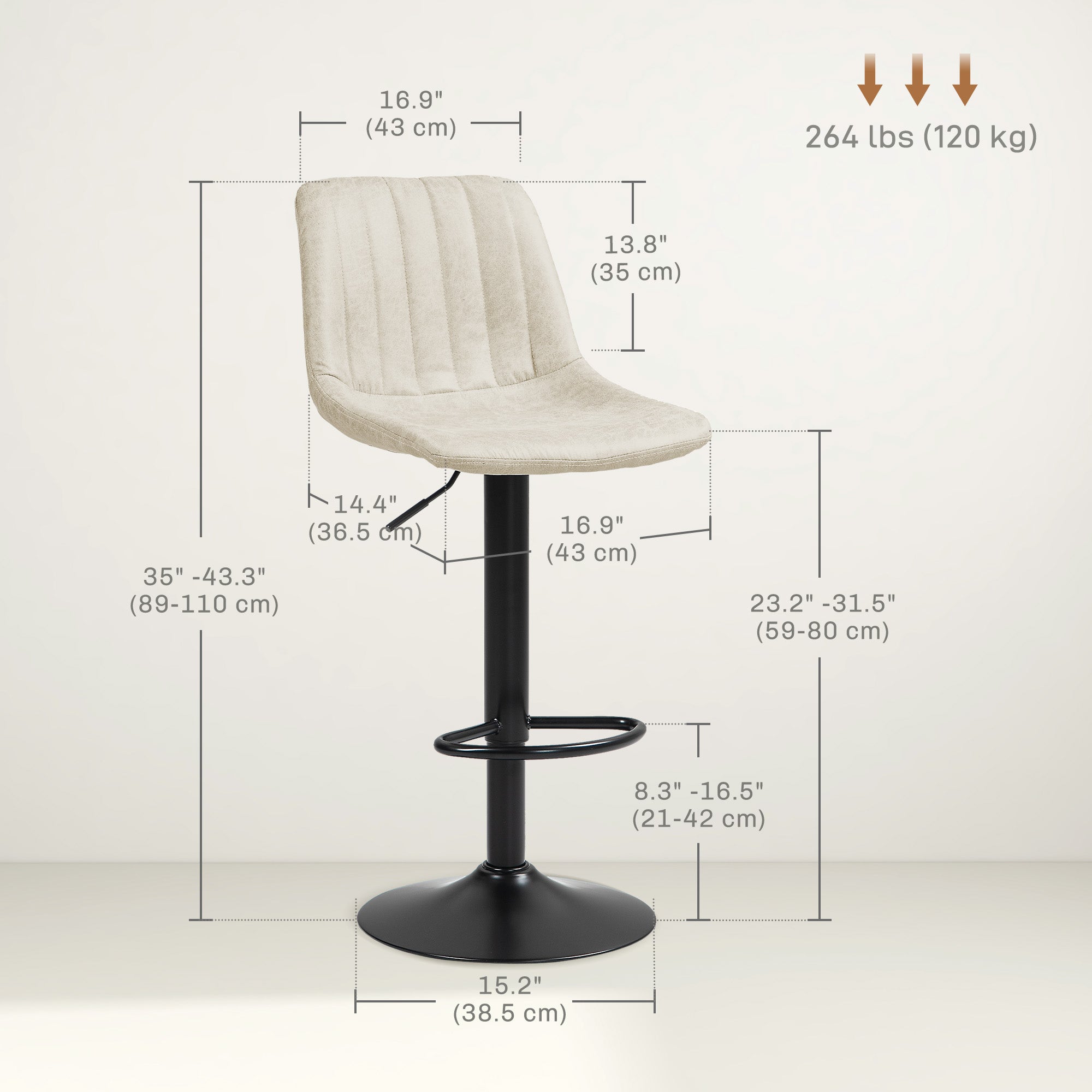 Adjustable Swivel Bar Stools - Set of 2 Cream White Leathaire-Home Furnishings > Kitchen & Dining Furniture > Bar Stools-DECOROLALA